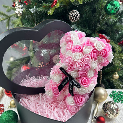 25cm Artificial Teddy Rose Flower Bear with Box Romantic