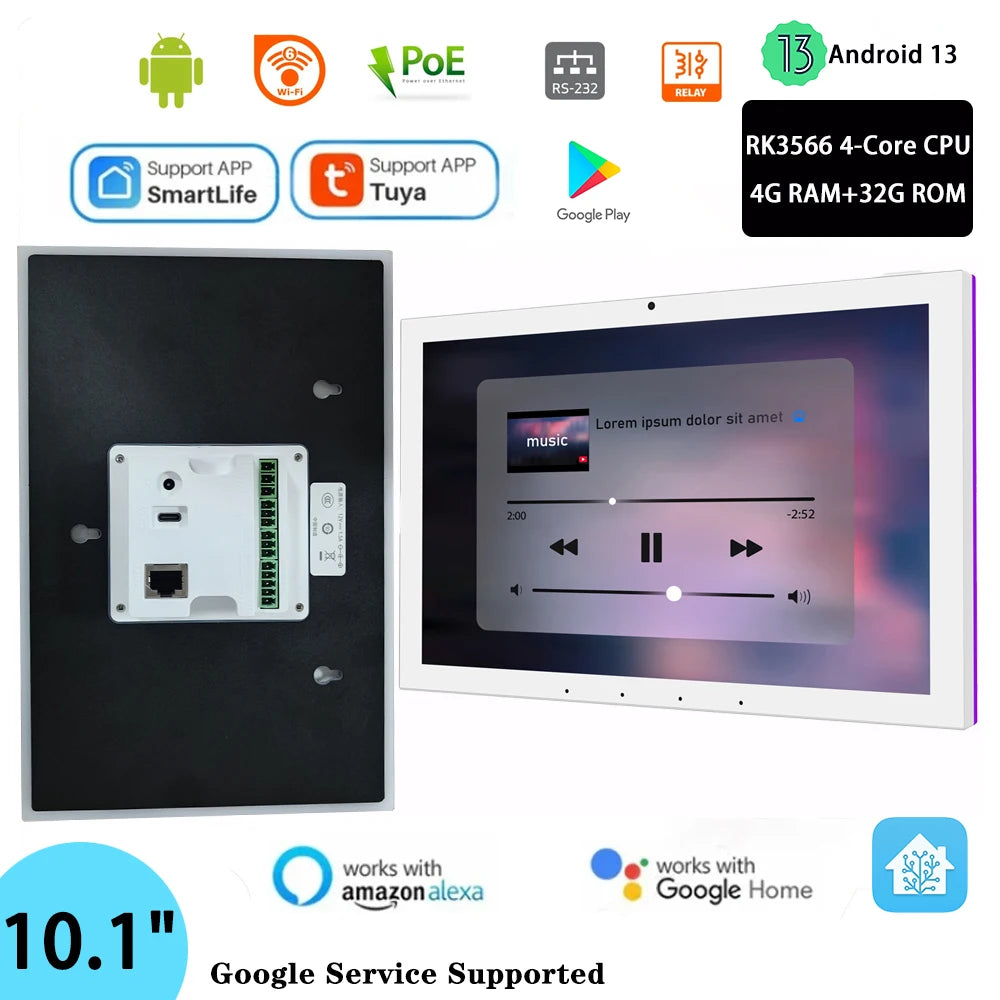 10.1 inch POE tablet wall mount android 14 smart home control panel,