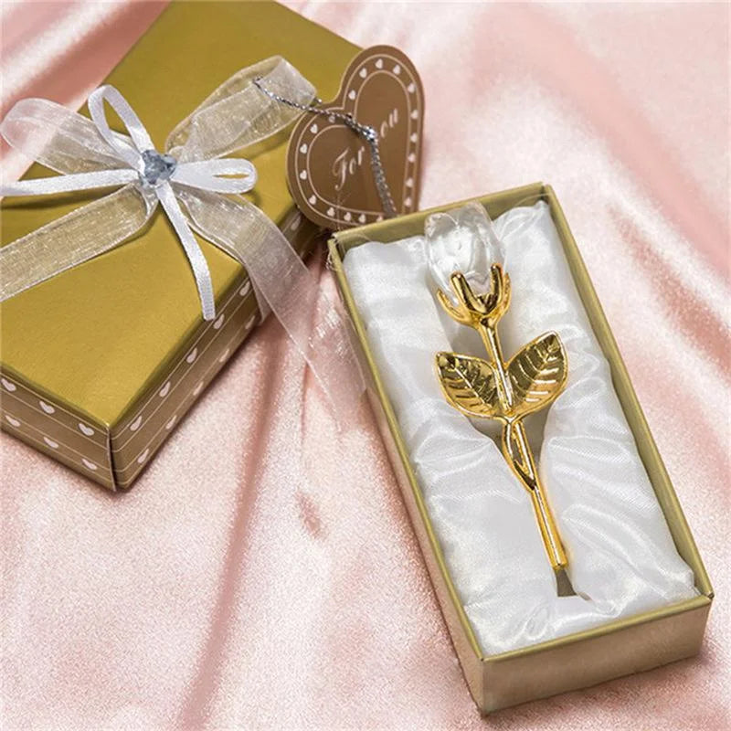 6 Colors Crystal Glass Rose Flower Figurines Craft Valentine's