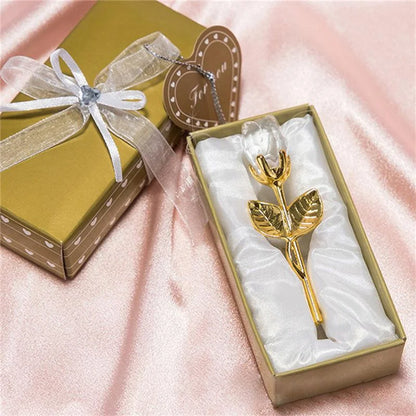 6 Colors Crystal Glass Rose Flower Figurines Craft Valentine's