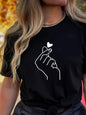 Cute Print Solid Crew Neck T-Shirt, Short Sleeve