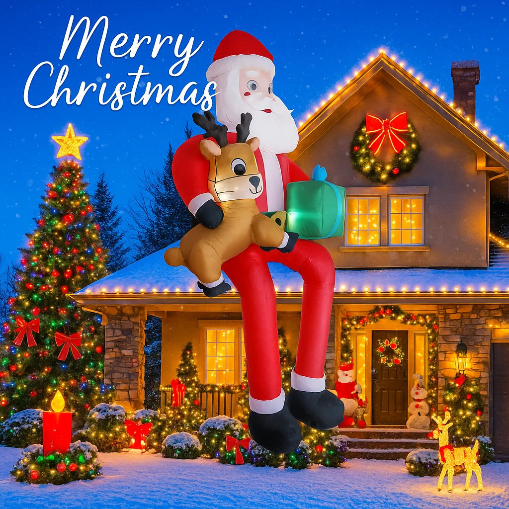 9.5FT Inflatable Christmas Santa Claus Decoration Reindeer