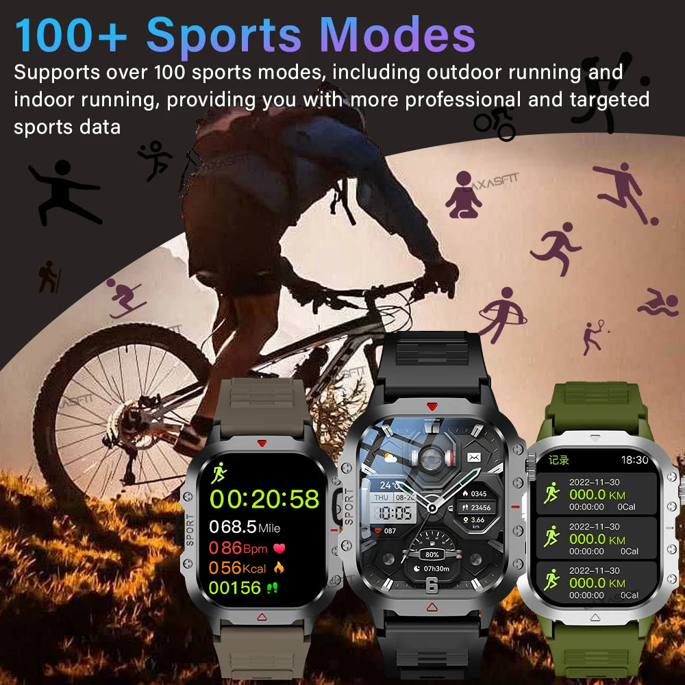 Outdoor Sports Smart Watch 2.01 inch HD Screen LED Flashlight