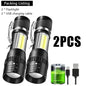 Portable Rechargeable LED Flashlight with Pen Clip Zoomable