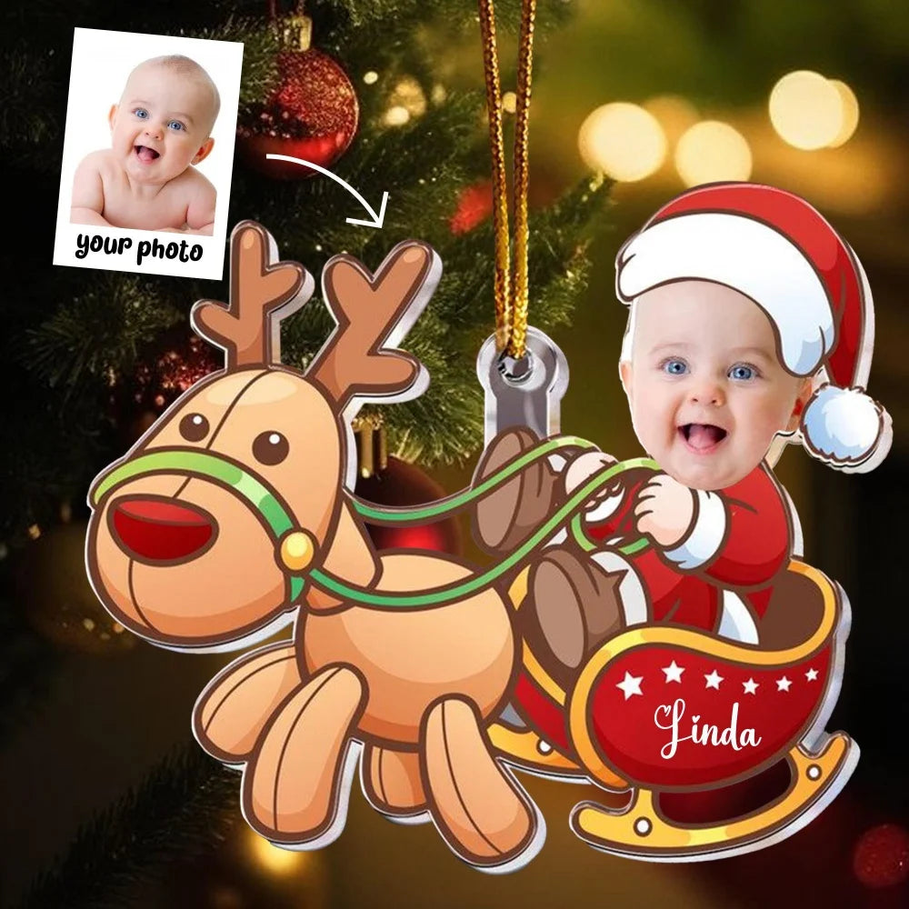 Christmas Car Ornament with Baby Photo, Personalized