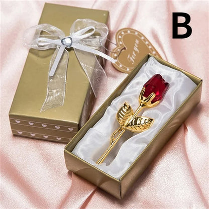 6 Colors Crystal Glass Rose Flower Figurines Craft Valentine's