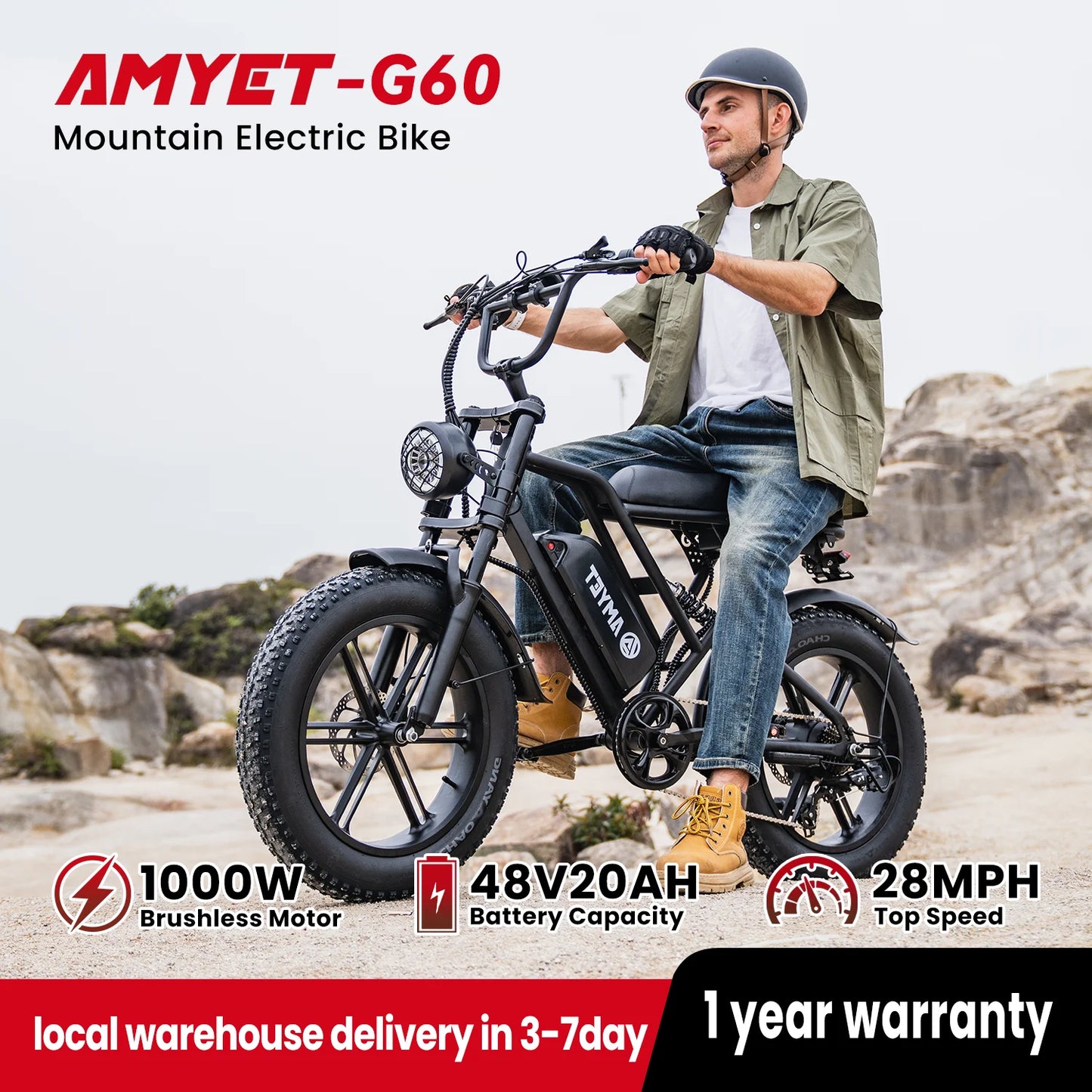 AMYET V9-G60 Adults Electric Bike 1000W Motor Bicycle