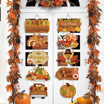 Happy Thanksgiving Day Door Banner Autumn Vine Wreath