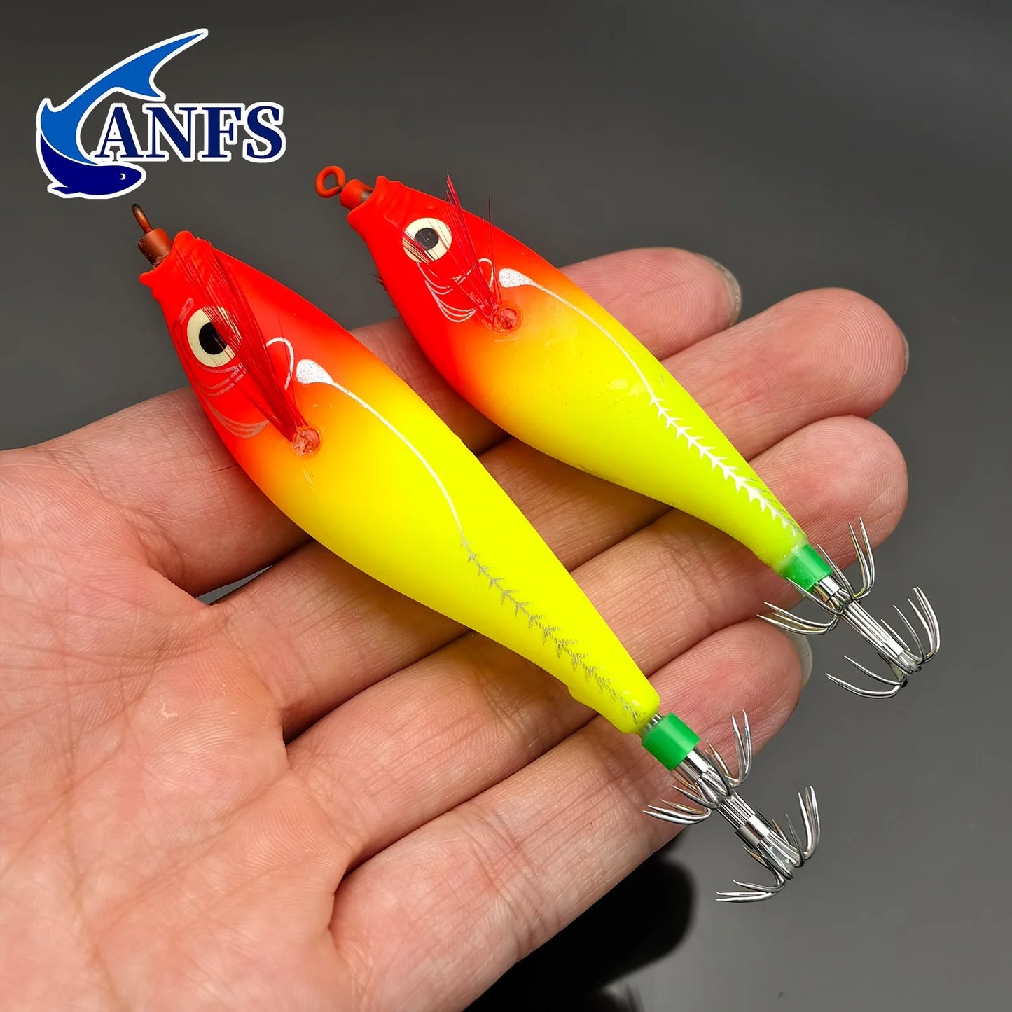 ANFS 5pcs Glowing Squid Hooks - Horizontal Shrimp Lures -