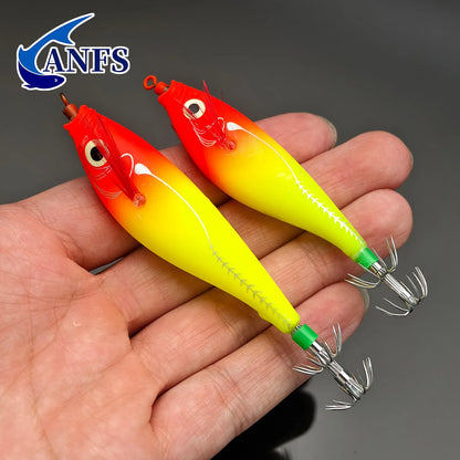 ANFS 5pcs Glowing Squid Hooks - Horizontal Shrimp Lures -