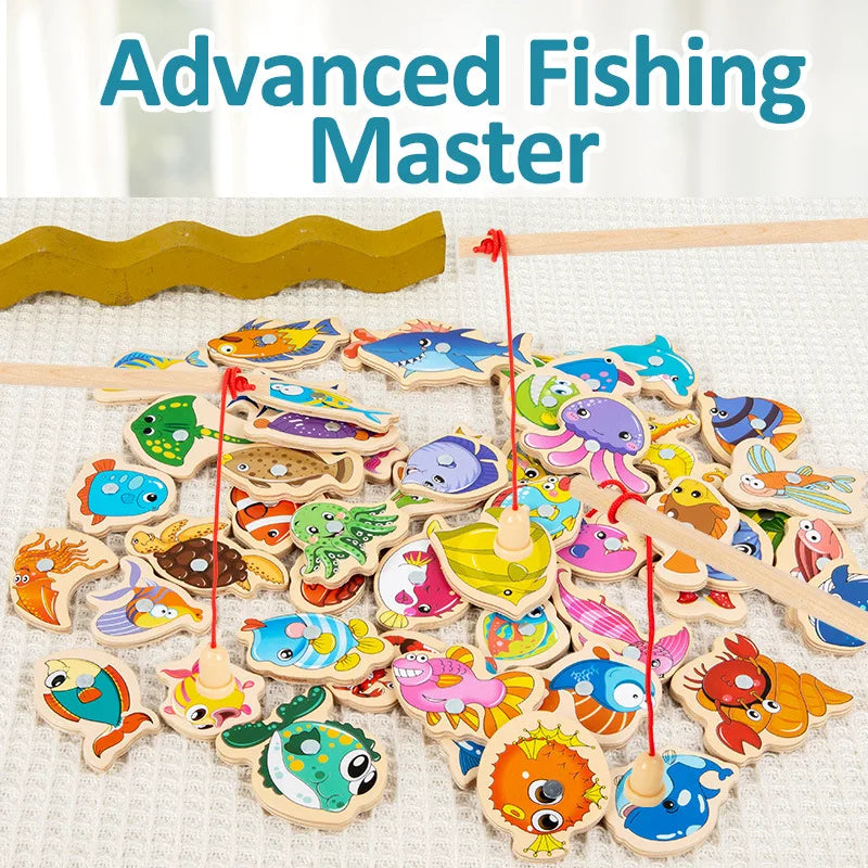 Montessori Wooden Magnetic Fishing Toys - Marine Cognition, Early Edu,