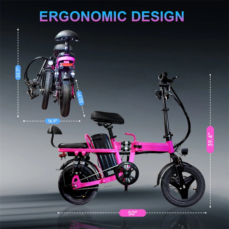 Pink Women Folding Electric Bike for Adults 500W Motor 20MPH