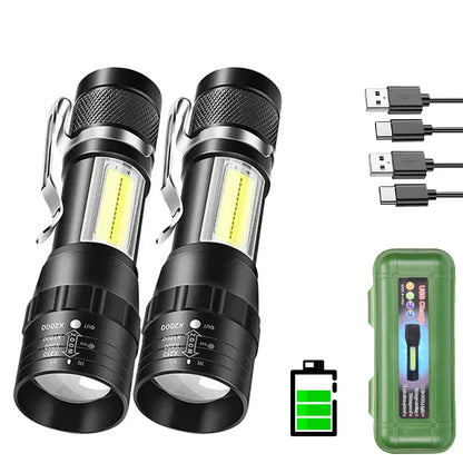 Portable Rechargeable LED Flashlight with Pen Clip Zoomable