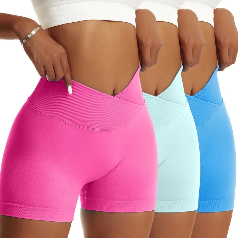 3 Pieces Women Solid Peach Hip Sports Pants High Elastic