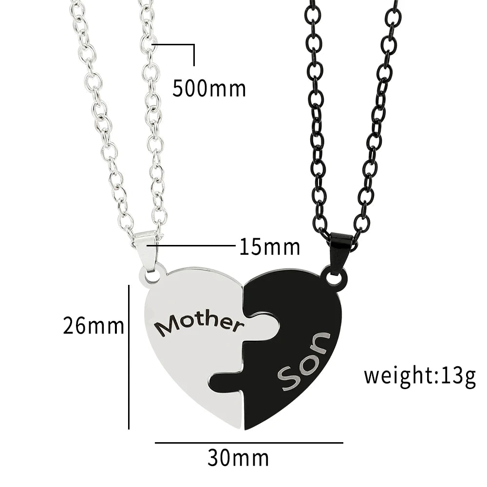Family Heart Puzzle Necklace for Mom - Stainless Steel