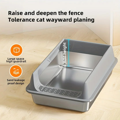 Stainless Steel Litter Box, Semi-enclosed Splash-proof And Leak-proof