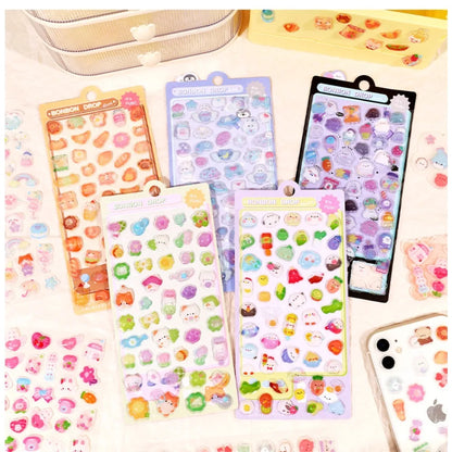 300Pcs Kawaii Cartoon 3D Relief Sticker Cute Crystal