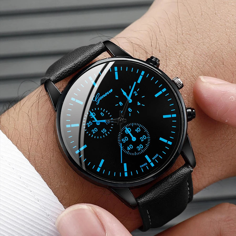 3PCS/Set Men Business Watches Casual Leather Band Analog