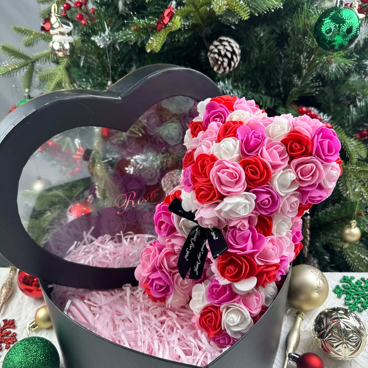 25cm Artificial Teddy Rose Flower Bear with Box Romantic