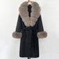 Wool Blends Coat Fashion Long Natural Warm Real Fox Fur Jacket