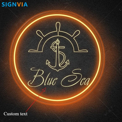 Custom "BLUE SEA" Anchor Nautical Shipboard Neon Sign