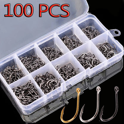 Fishing Hooks Set 100Pcs Box 10 Series