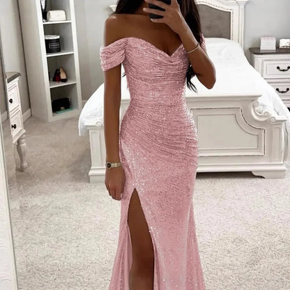 Casual Chic One-Shoulder Slit Dress Women's Fashion