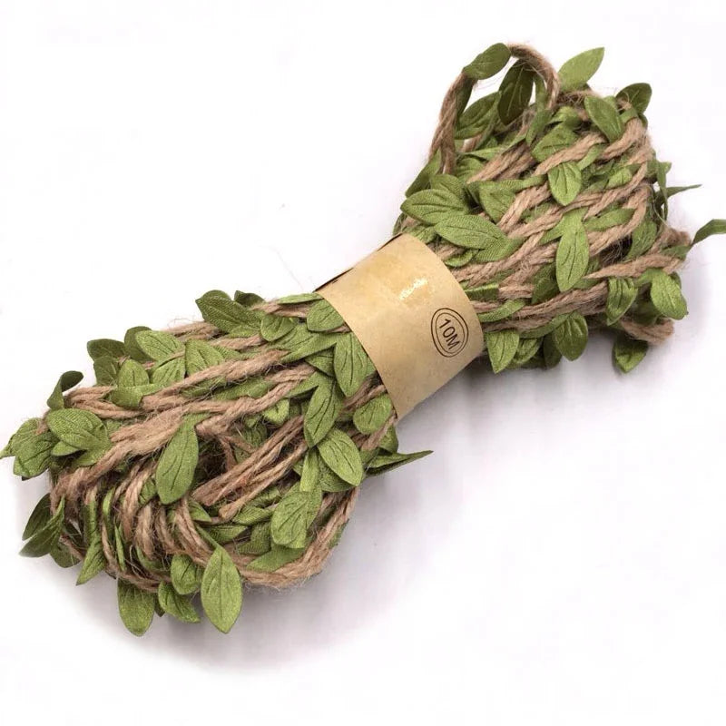 Hemp Rope With Fake Green Leaves Length 10 Meters