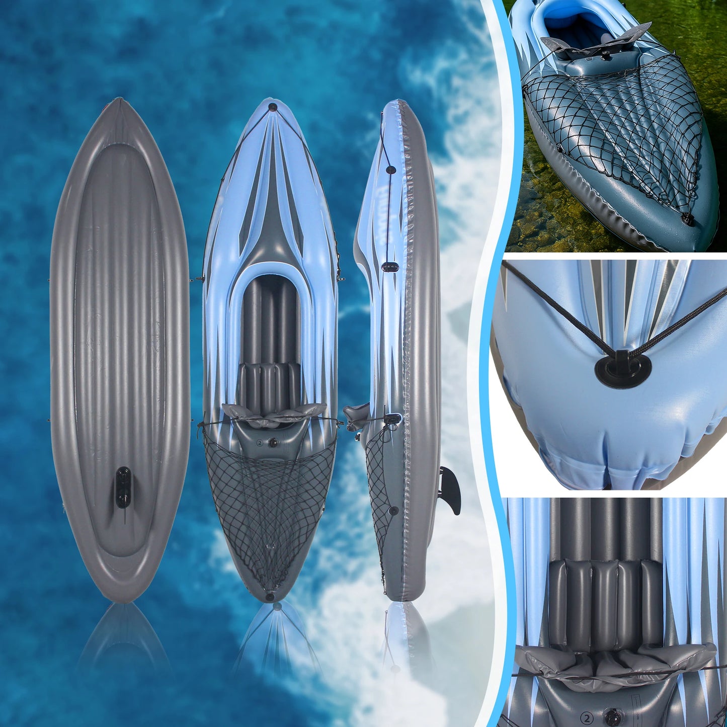 Inflatable Kayak Fishing Boat 1 Person Adult Blue Canoe,