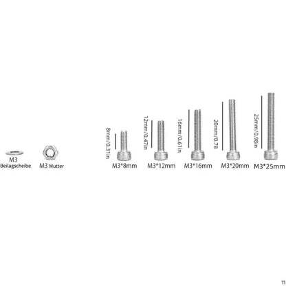 150pieces/box M3 X 8mm, 12mm, 16mm, 20mm, 25mm Hexagon Socket Screws, Bolts, Nuts