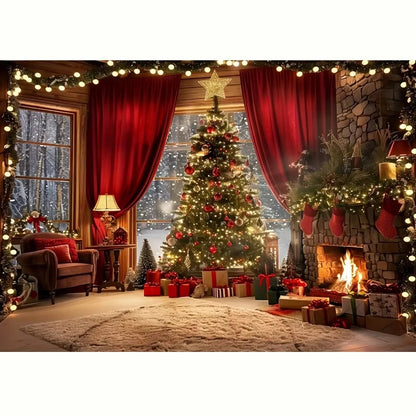 Christmas tree and fireplace  background