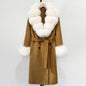Wool Blends Coat Fashion Long Natural Warm Real Fox Fur Jacket