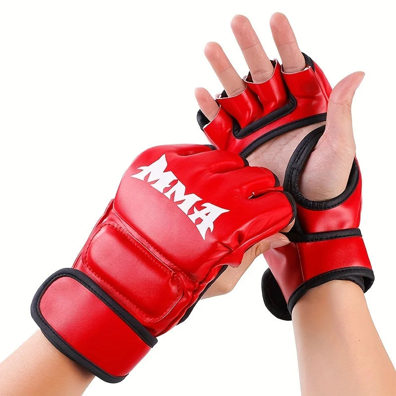 1 Pair Of Pu Boxing Gloves Mma Gloves Half Finger Sandbag