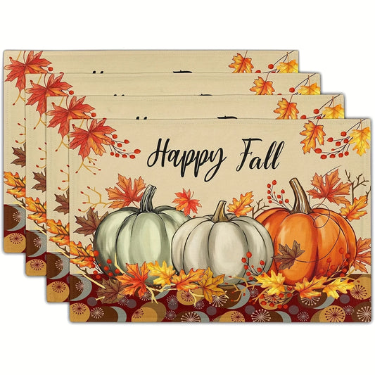 4pcs Thanksgiving Harvest Day Print Placemat Pumpkin