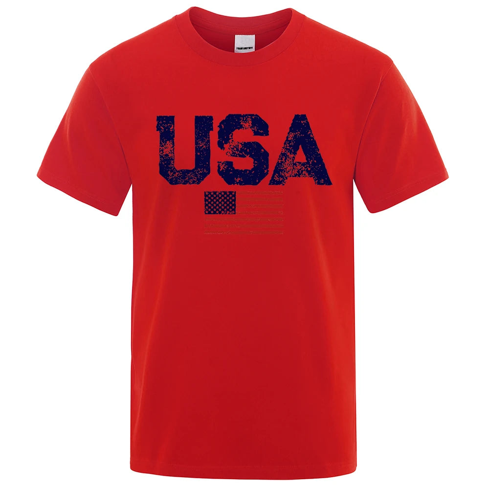 Vintage Usa Flag Street Print Male T Shirts Hip Hop Street