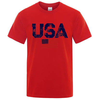 Vintage Usa Flag Street Print Male T Shirts Hip Hop Street
