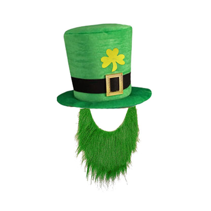 Saint Patricks Day Top Hat Holiday Fake Beard Green