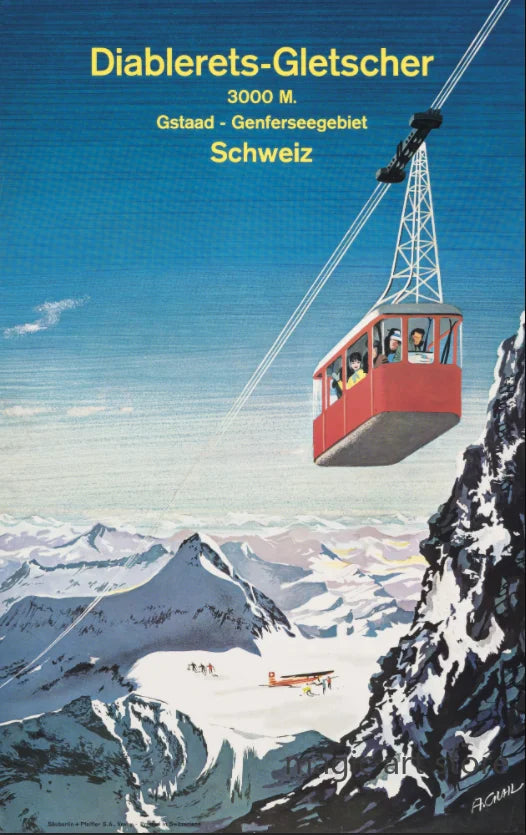 Retro Zermatt Chamonix Skiing Art Poster Vintage Australia