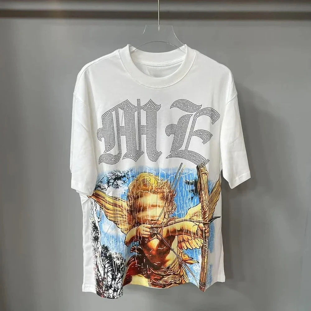 New Summer Letter Rhinestone Short Sleeve Black Men's T-Shirt