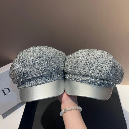 Navy Military Cap Silver Foil Trim RB Faux Leather Brim