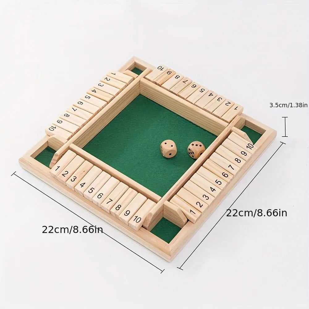 Wooden Dice Board Game Shut The Box for 4 Players Flaps & Dices
