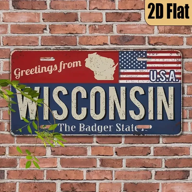 1pc Vintage Aluminum Wisconsin License Plate - Retro USA State