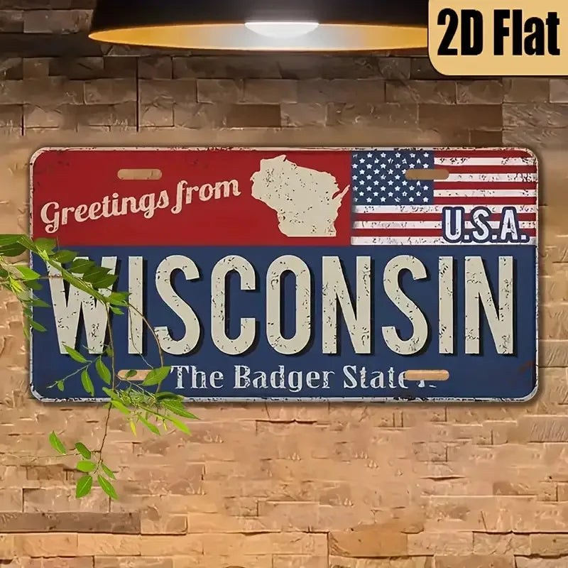 1pc Vintage Aluminum Wisconsin License Plate - Retro USA State