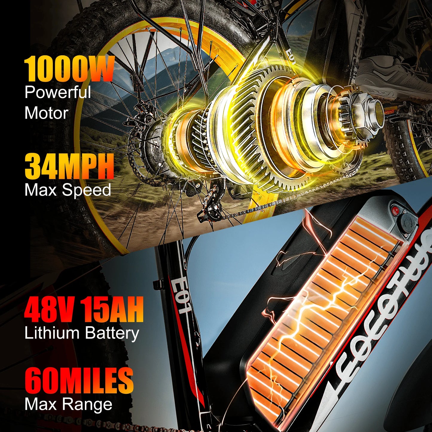 EOEOTWO E01 Electric Bike,26"x4.0 Fat Tire Ebike for Adults,