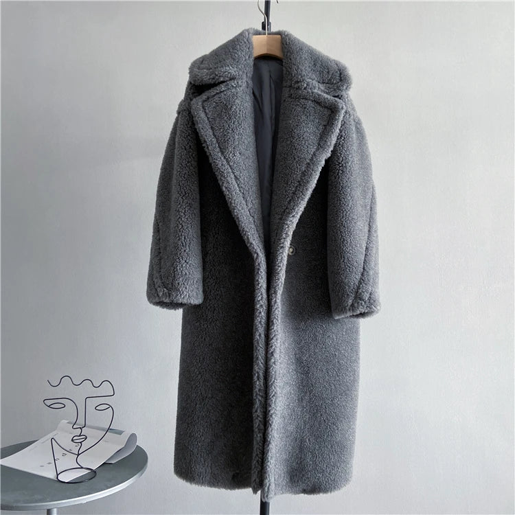 Winter Jacket Women Long Coat  Wool Woven