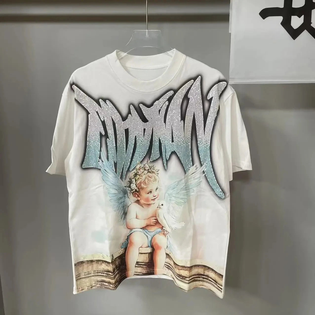 New Summer Letter Rhinestone Short Sleeve Black Men's T-Shirt