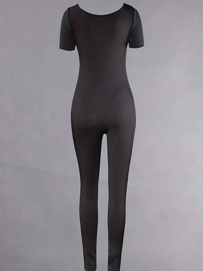 Women's Rompers Short Sleeve Solid Skinny Bodycon Jumpsuits