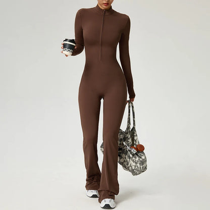 TRY TO BN Sports Yoga Jumpsuit Long Sleeves Zipper