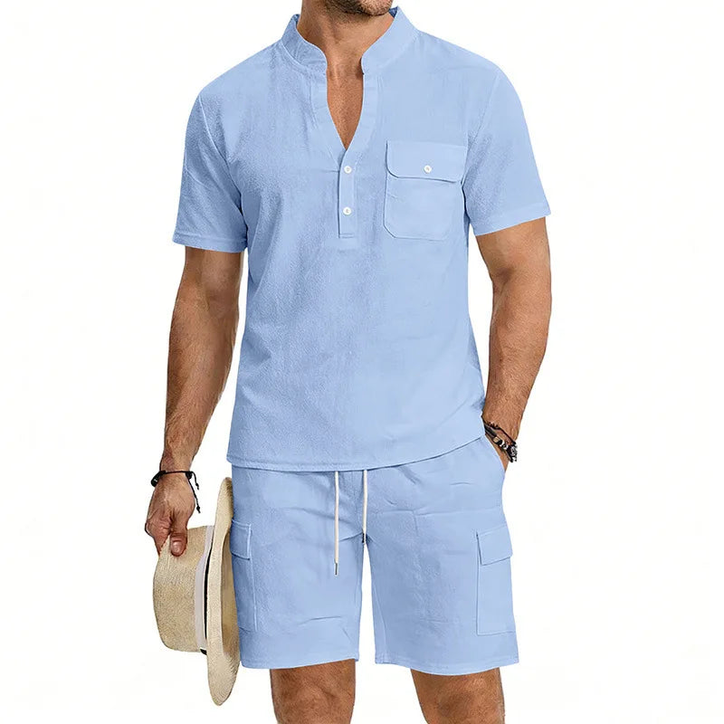 American summer men's casual linen suit, outdoor loose