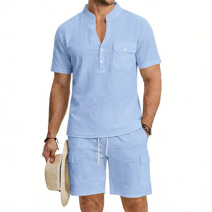 American summer men's casual linen suit, outdoor loose